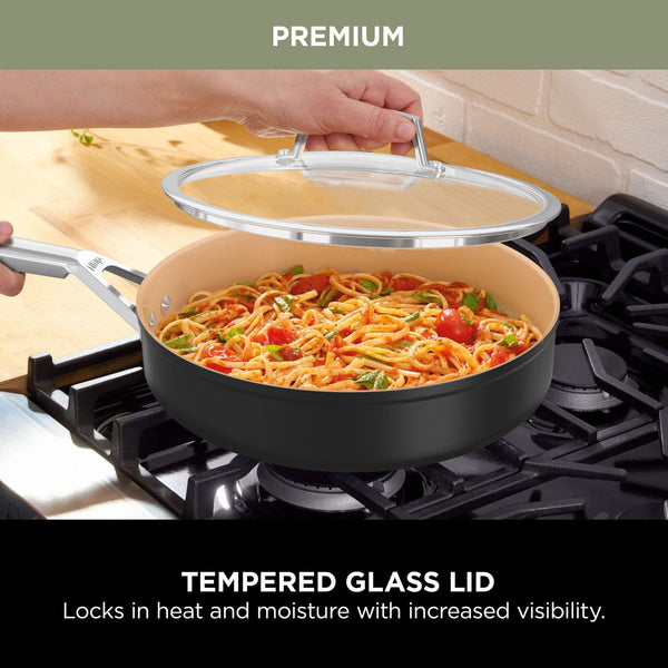 Ninja Extended Life 28cm Ceramic Frying Pan, Non-Stick (No PFAs, PFOAs, Lead or Cadmium), Induction Compatible, Stainless Steel Handle, Oven Safe to 285°C, Grey & Terracotta, CW90028EUUKDB