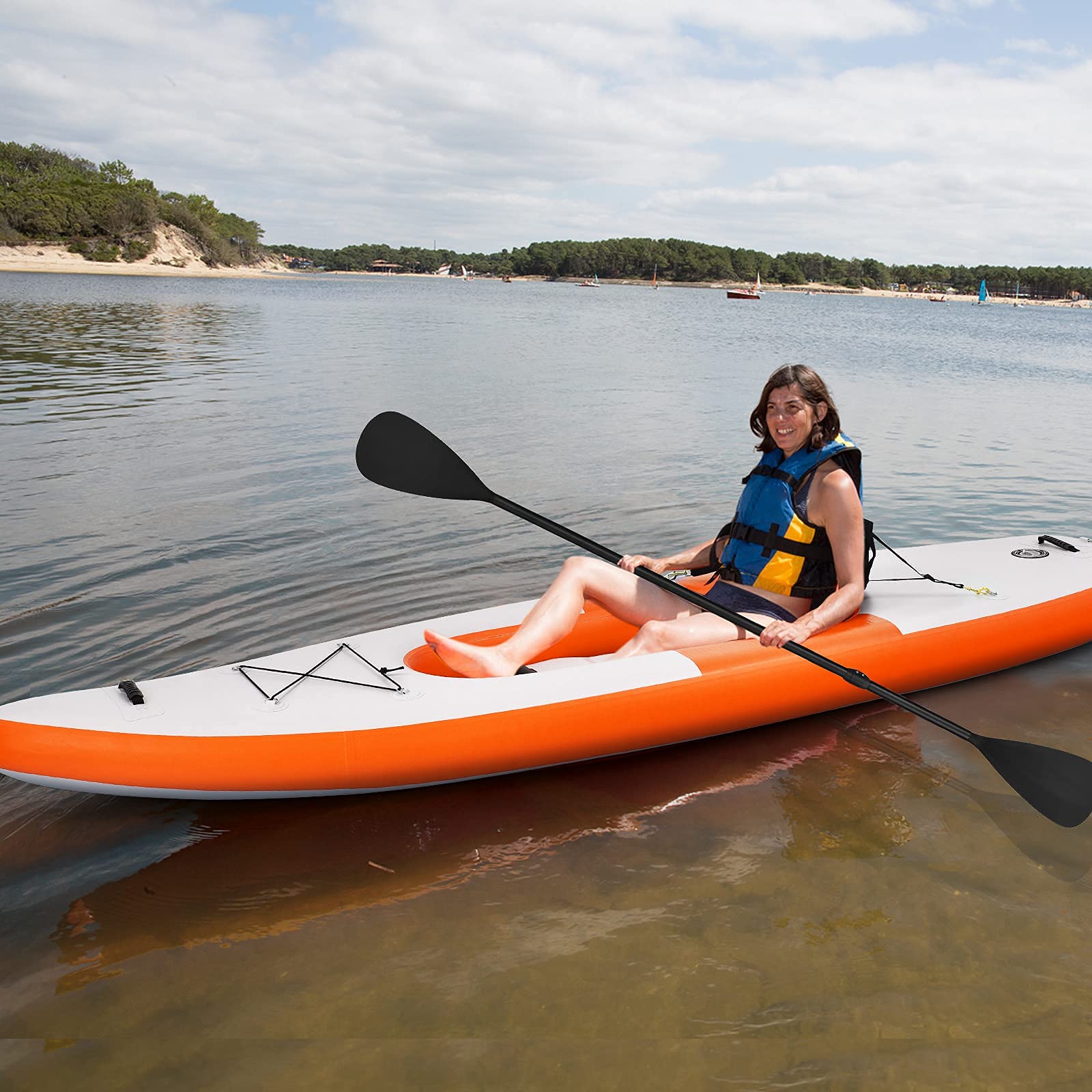 COSTWAY 10.8ft Inflatable Kayak, 1 Person Sit on Canoe with Adjustable Aluminum Oar, Hand Pump and Padded Seat, Paddle Kayaks Blow up Boat for River Lake Sea