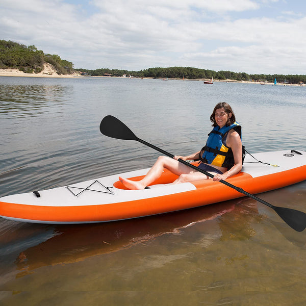 COSTWAY 10.8ft Inflatable Kayak, 1 Person Sit on Canoe with Adjustable Aluminum Oar, Hand Pump and Padded Seat, Paddle Kayaks Blow up Boat for River Lake Sea