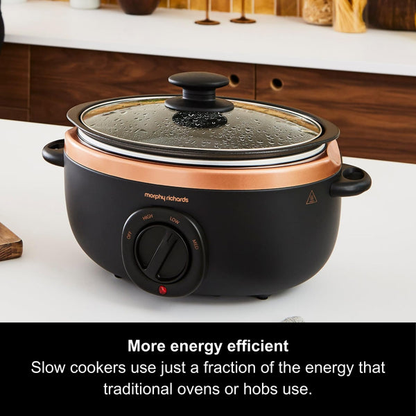 Morphy Richards 460016 Sear and Stew Slow Cooker, Glass, 163 W, 3.5 liters, Black & Rose Gold