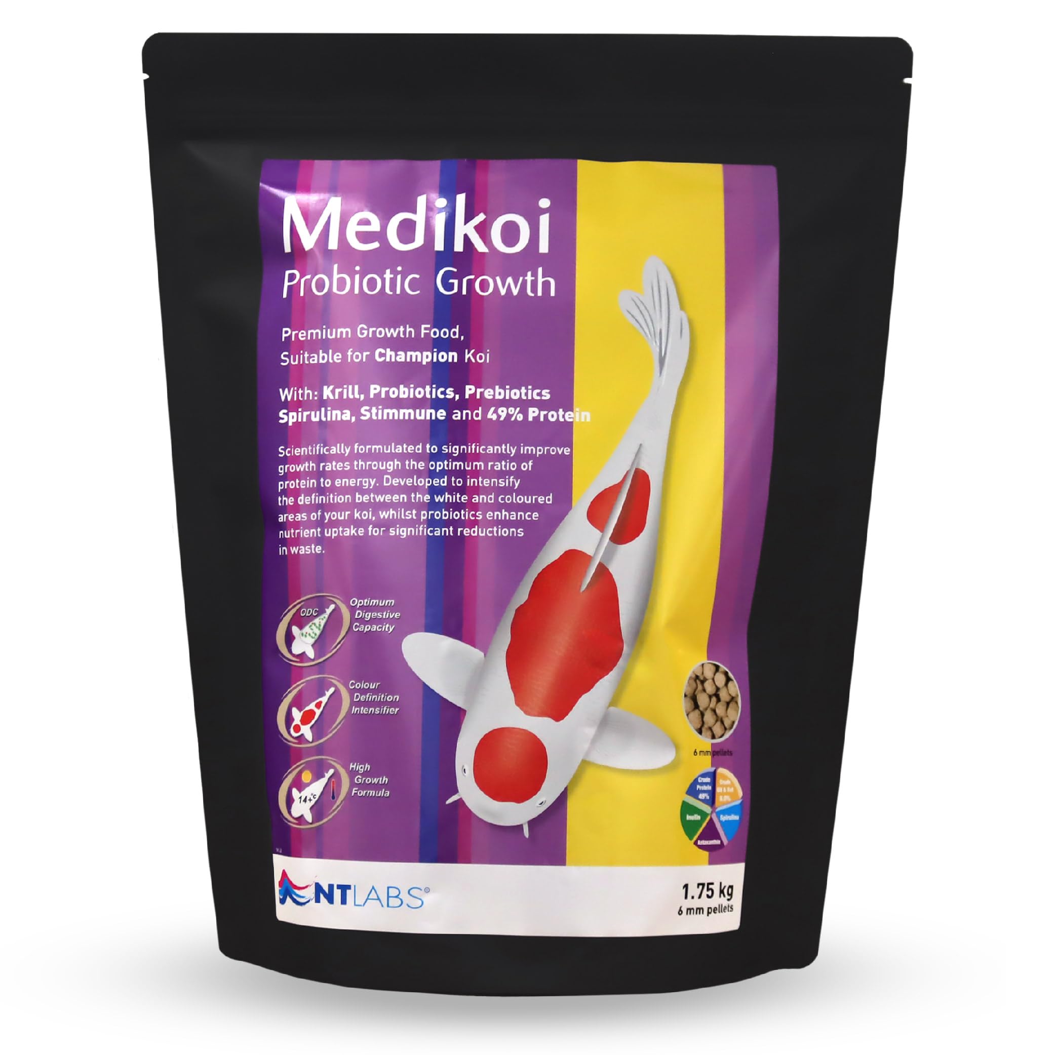 NT Labs Medikoi Probiotic Growth, Complete Feed For All Pond Fish, Ideal For Late Spring and Summer Feeding, High Protein Fish Feed, Maintains Immune