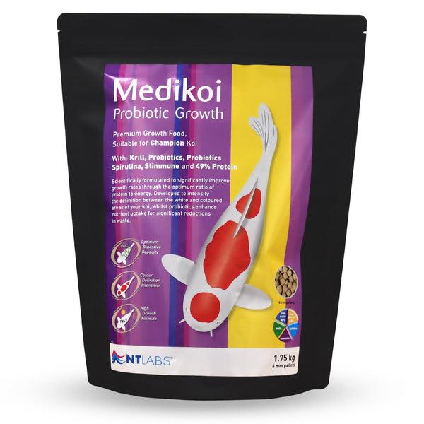 NT Labs Medikoi Probiotic Growth, Complete Feed For All Pond Fish, Ideal For Late Spring and Summer Feeding, High Protein Fish Feed, Maintains Immune