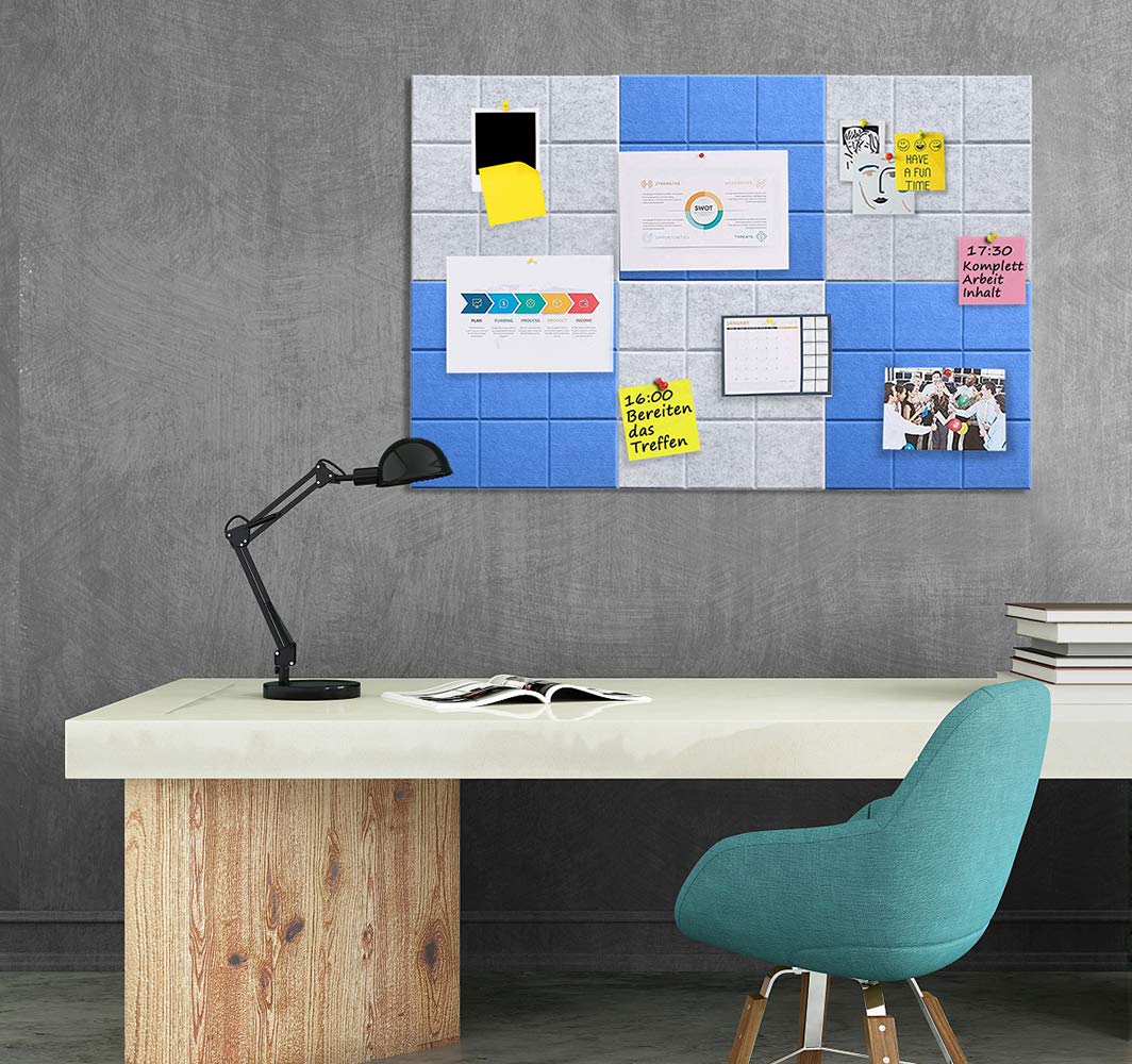 Uoisaiko Large 30x30cm Felt Board Tiles with 30 Pins, Pack of 6 Bulletin Board Notice Boards for Home Office Kitchen, Self Adhesive Pin Board Wall Tiles for Photos Memos