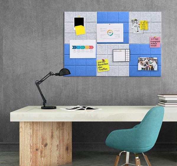 Uoisaiko Large 30x30cm Felt Board Tiles with 30 Pins, Pack of 6 Bulletin Board Notice Boards for Home Office Kitchen, Self Adhesive Pin Board Wall Tiles for Photos Memos