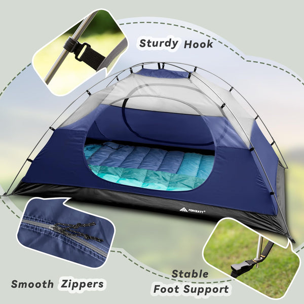 Forceatt Tent, 2-4 Man Tent for Camping, Easy Setup Lightweight Two Doors PU3000mm Waterproof Dome Tent, Windproof Instant Outdoor Tent Suitable for Traveling, Beach, Camping, Hiking, Mountaineering