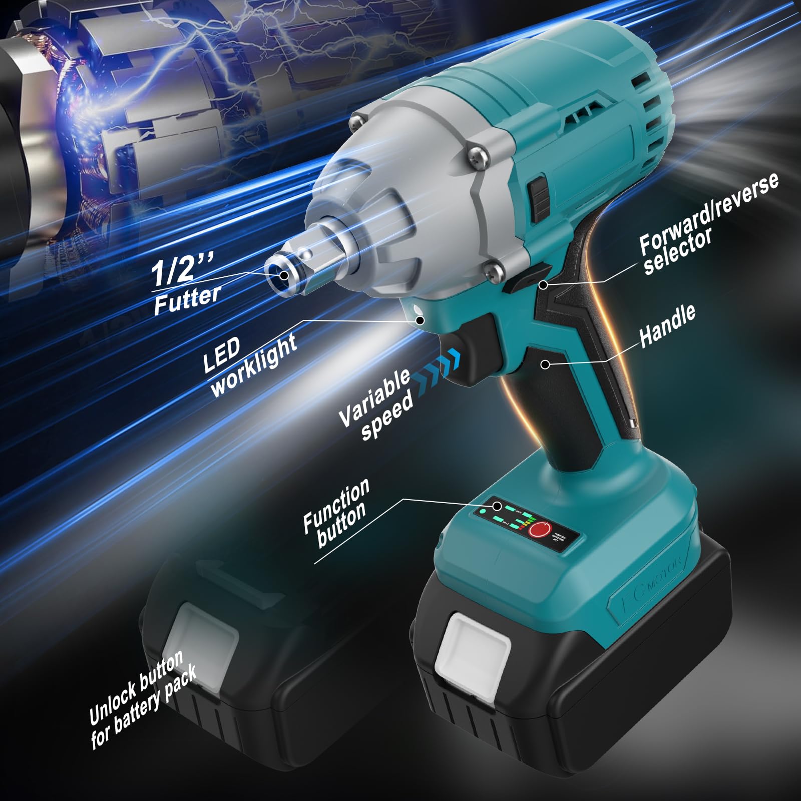 Nananuu 700Nm 3 in1 Cordless Impact Wrench Compatible with Makita 18V Lithium Battery (No Battery), Brushless Impact Wrench with 6 Sockets and LED Light for Scaffolding and Automotive Assembly