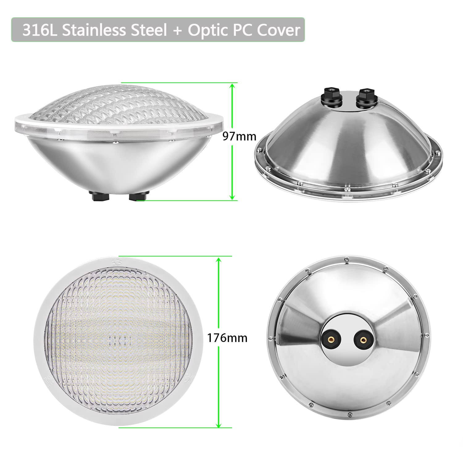 LyLmLe Swimming Pool Lights PAR56 30W Stainless Steel Underwater Lights RGB Color Change, IP68 Waterproof, 12V AC (Control Units not Included)