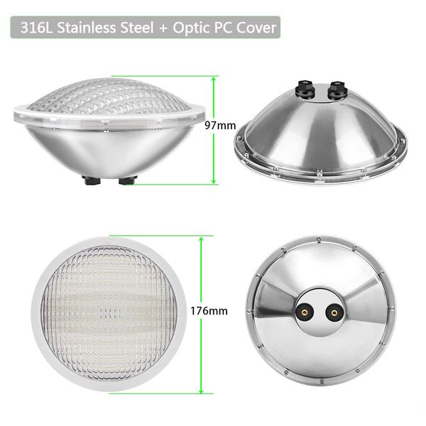 LyLmLe Swimming Pool Lights PAR56 30W Stainless Steel Underwater Lights RGB Color Change, IP68 Waterproof, 12V AC (Control Units not Included)