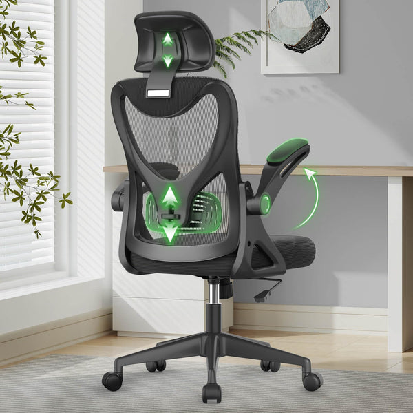 Office Chair - Ergonomic Desk Chair with Lumbar Support Headrest Adjustable, Padded Flip-up Armrests Comfy Seat Cushion High Back Executive Manager Chair For Home Office