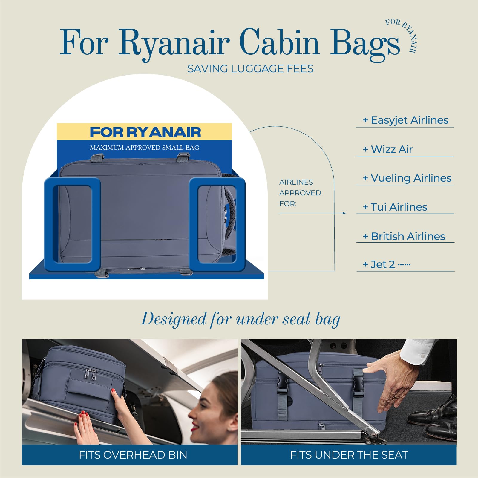 Cabin Bag 45x36x20 for New Easyjet, Underseat Cabin Luggage Bags Carry on Travel Backpack Cabin Size for Airplanes, 30L Hand Luggage Suitcase Water Resistant Laptop Backpacks Black