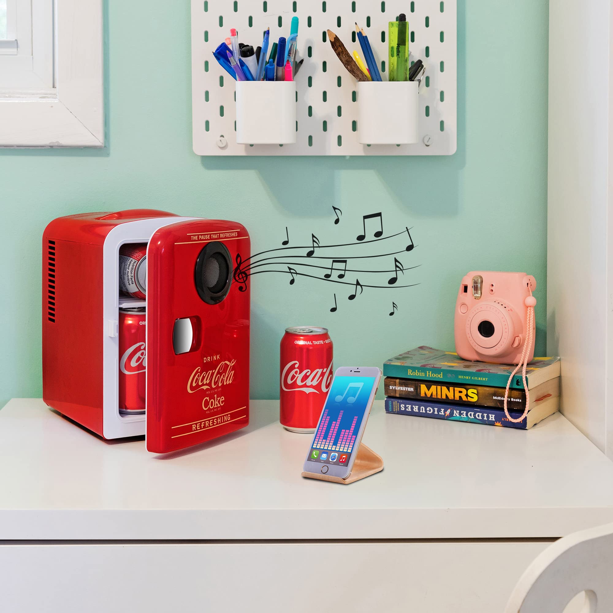 Coca Cola Mini Fridge For Bedrooms 5L Retro Vending Machine Style Cool Box 10 Can Quiet Mini Fridges with Display Window For Coke Beverages Food Drinks Home 12v Portable Cooler Box, Red