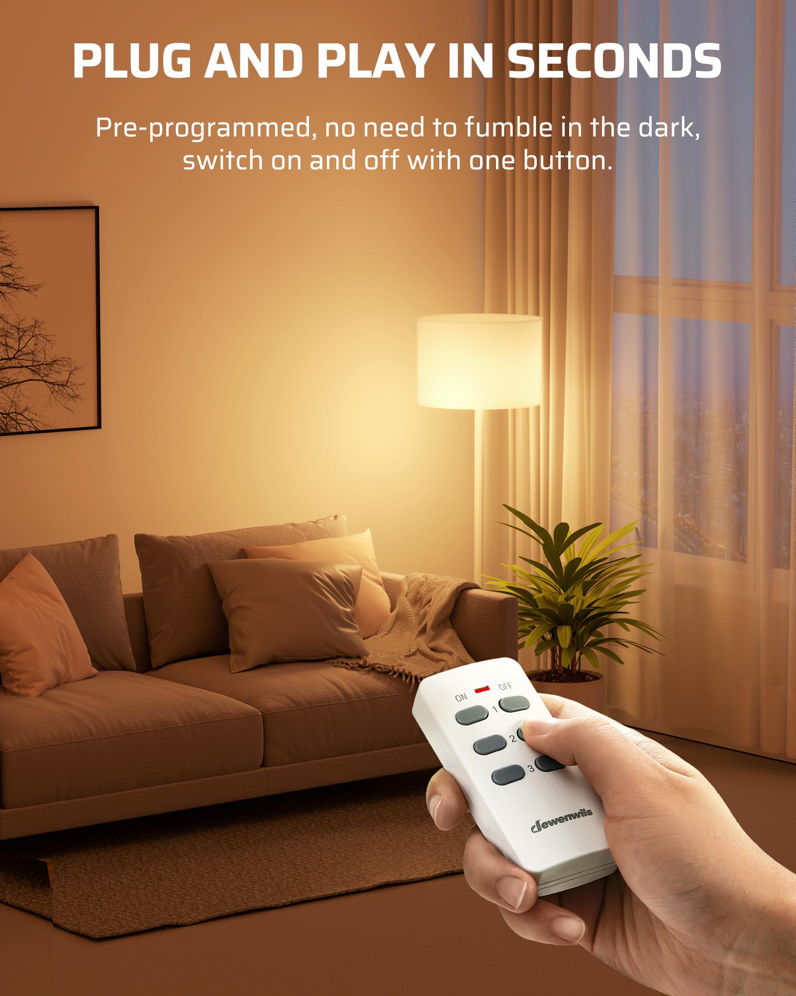 DEWENWILS Remote Control Plug Socket, 13A/3120W Heavy Duty Wireless Light Switch, 30m/100ft Long Range, Programmable for Bedroom, Garbage, 3 Pack Sockets and 1 Remote