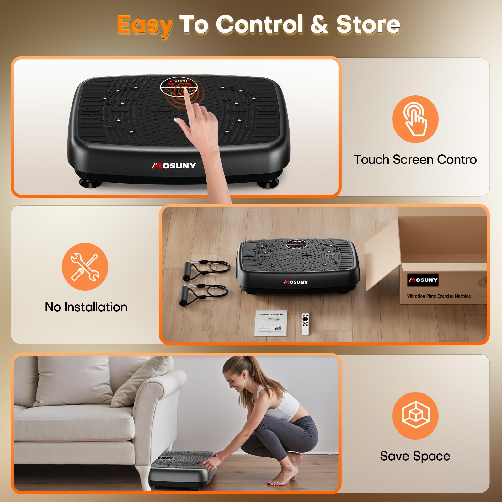 Vibration Plate, MOSUNY Vibration Plate Exercise Machine For Lymphatic Drainage, 2025 Upgraded Double Motors Vibration Plate for Weight Loss, 450 LBS Capacity Vibration Plate For Whole Body Workout