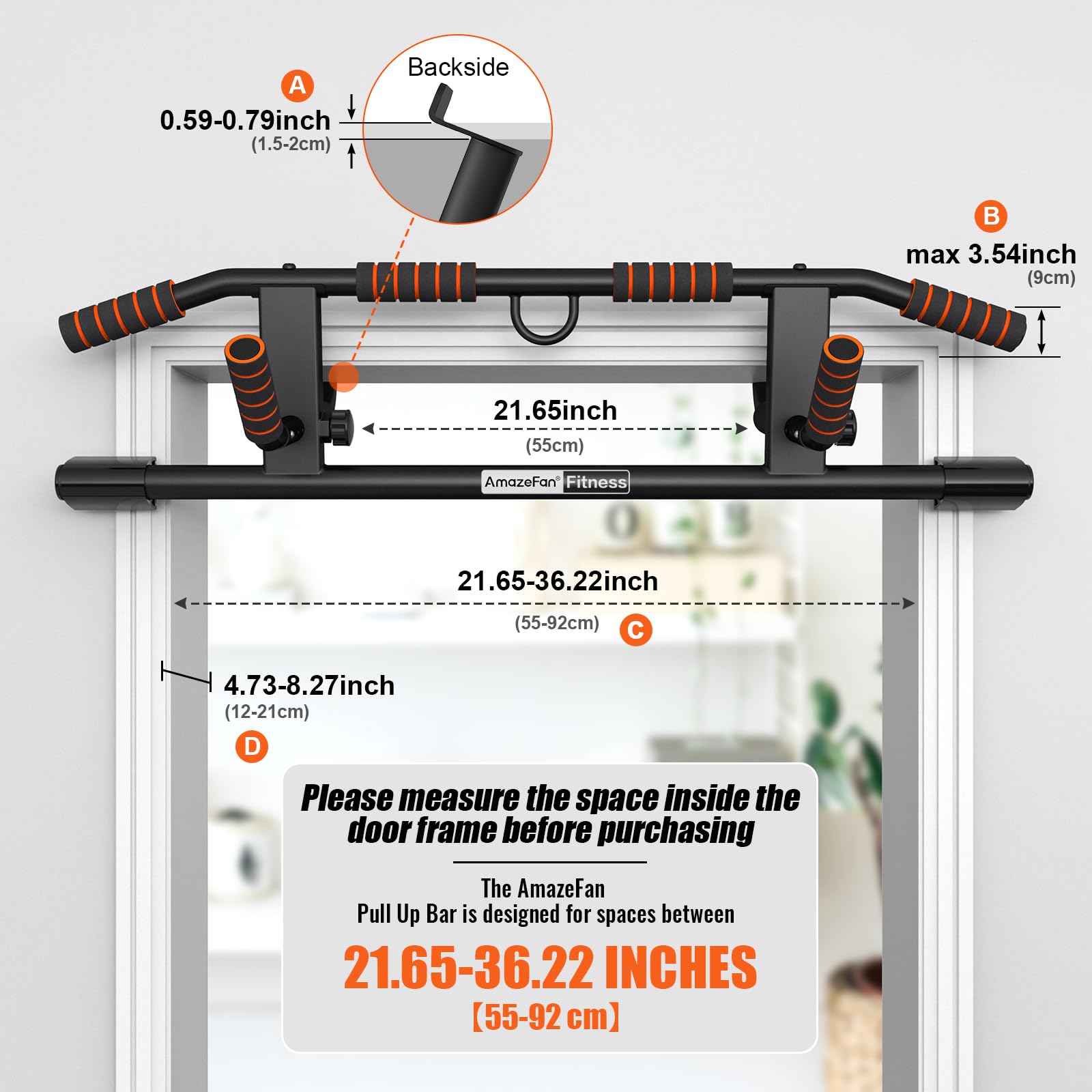AmazeFan Pull Up Bar Doorway with Ergonomic Grip - Fitness Chin-Up Frame for Home Gym Exercise - Multi-Angle Grip - 2024 Upgrade Smart Hook (Fits
