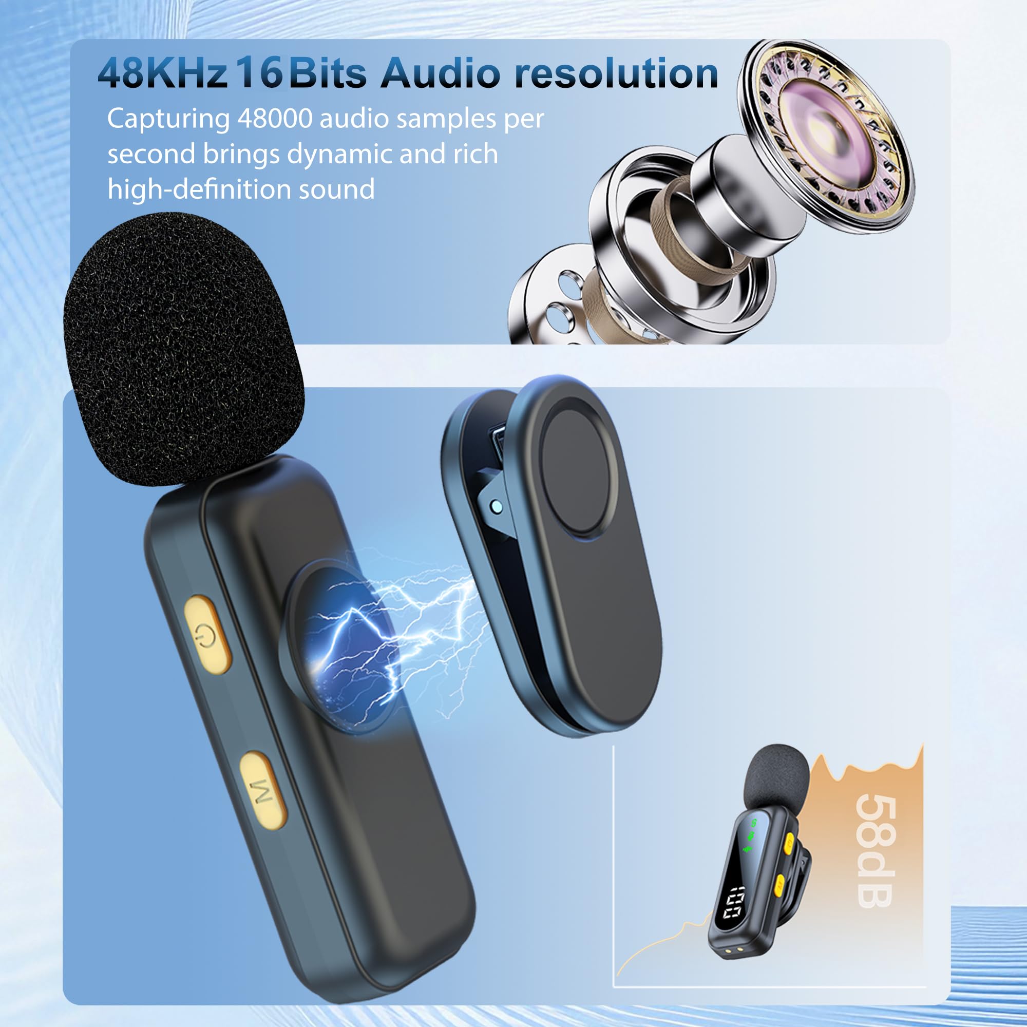 dralud 2 Pack Wireless Lavalier Microphone with Magnetic Clip, Microphone for iPhone Android Phone with USB-C, Mini Mic with Noise Cancellation for Video Recording TikTok YouTube