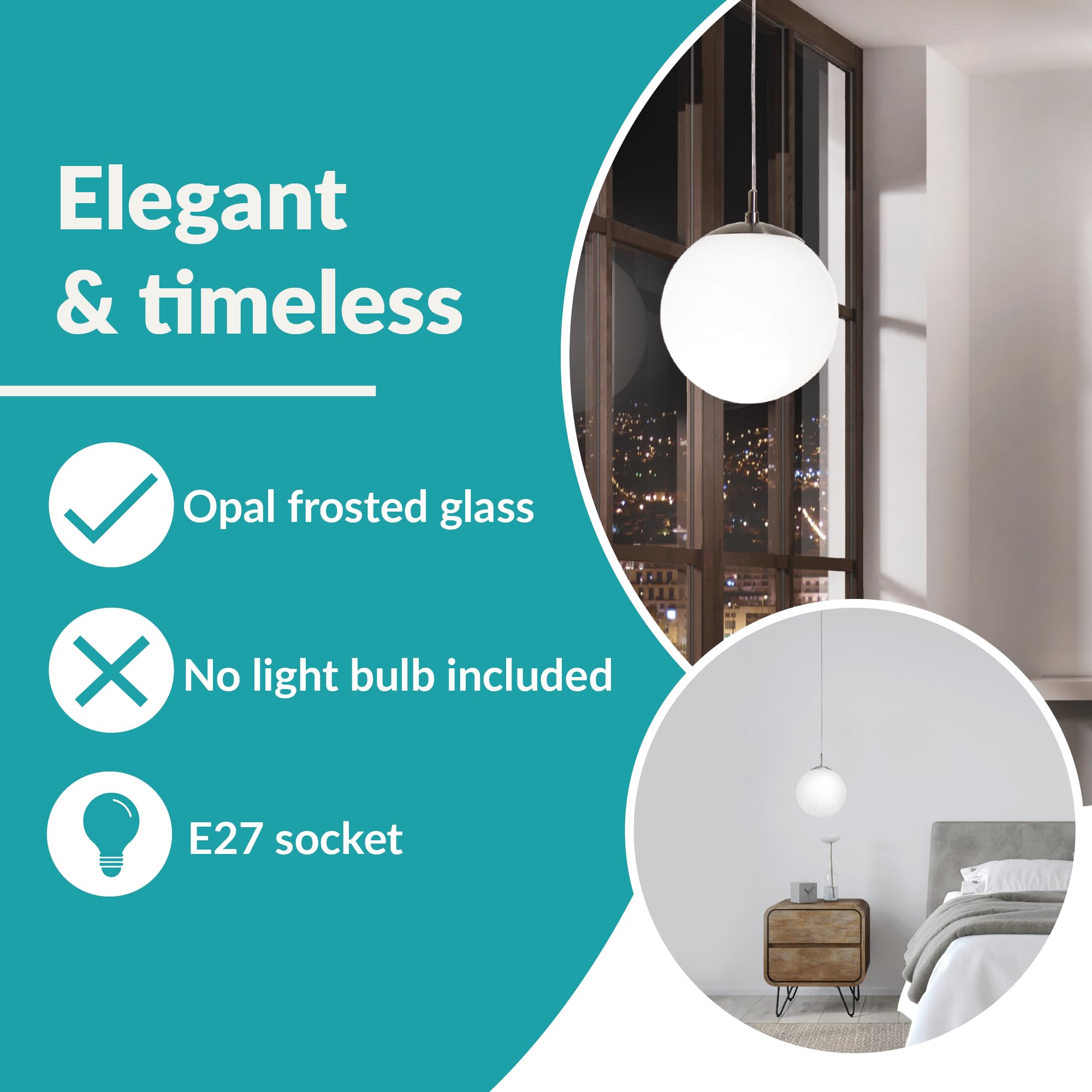 EGLO Rondo Pendant Lamp, Matt Steel and White Opal Matt Glass Ceiling Light, Dinning and Living Room Hanging Lighting, E27 Socket,  9.8 inches, Satin