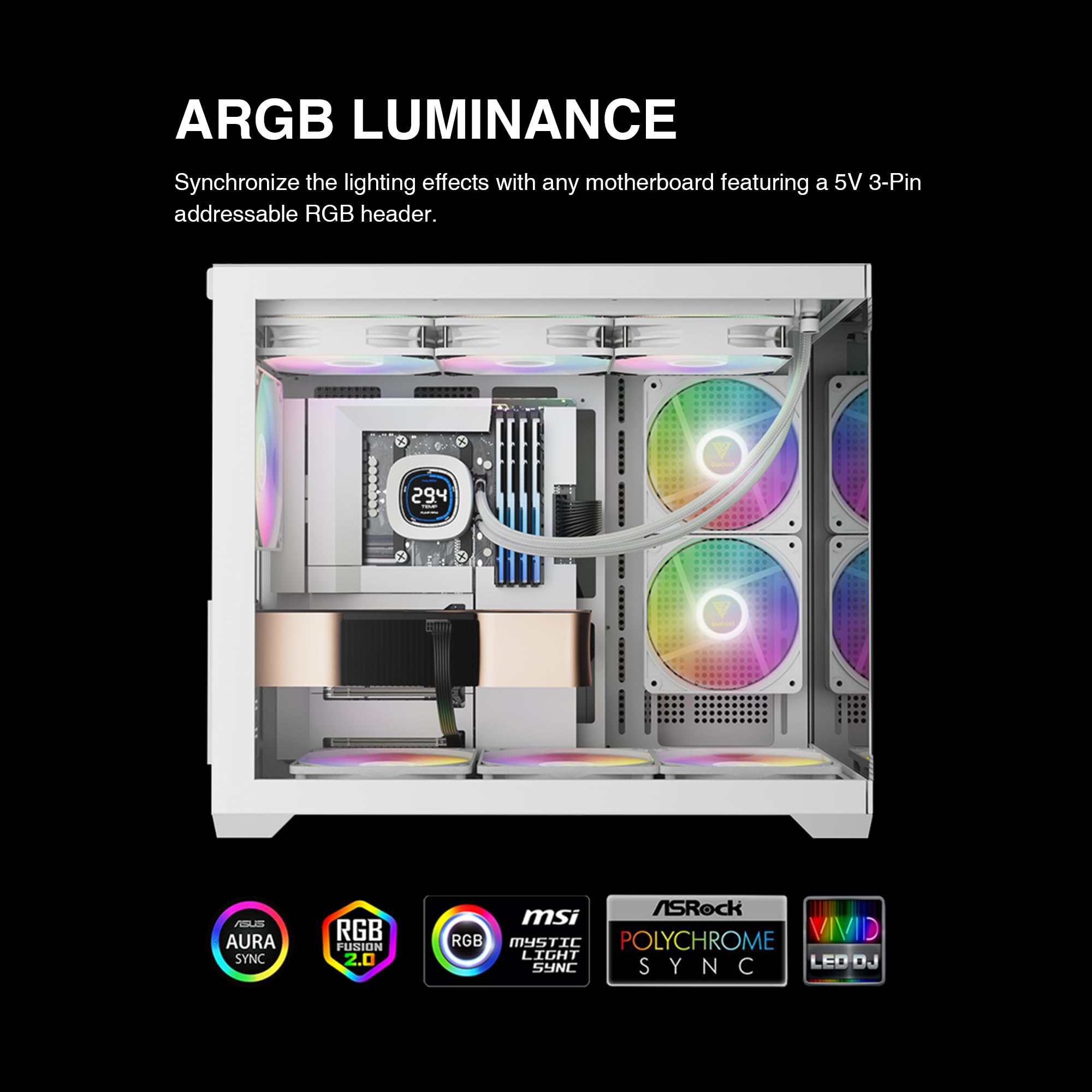 GAMDIAS AURA GL240 LCD 240mm AIO Liquid CPU Cooler, Customizable 4'' IPS LCD Display, Cableless Daisy Chained Fan, Software Ready, Support Low-Noise PWM & ARGB Sync, Intel LGA 1851/1700；AMD AM5, Black