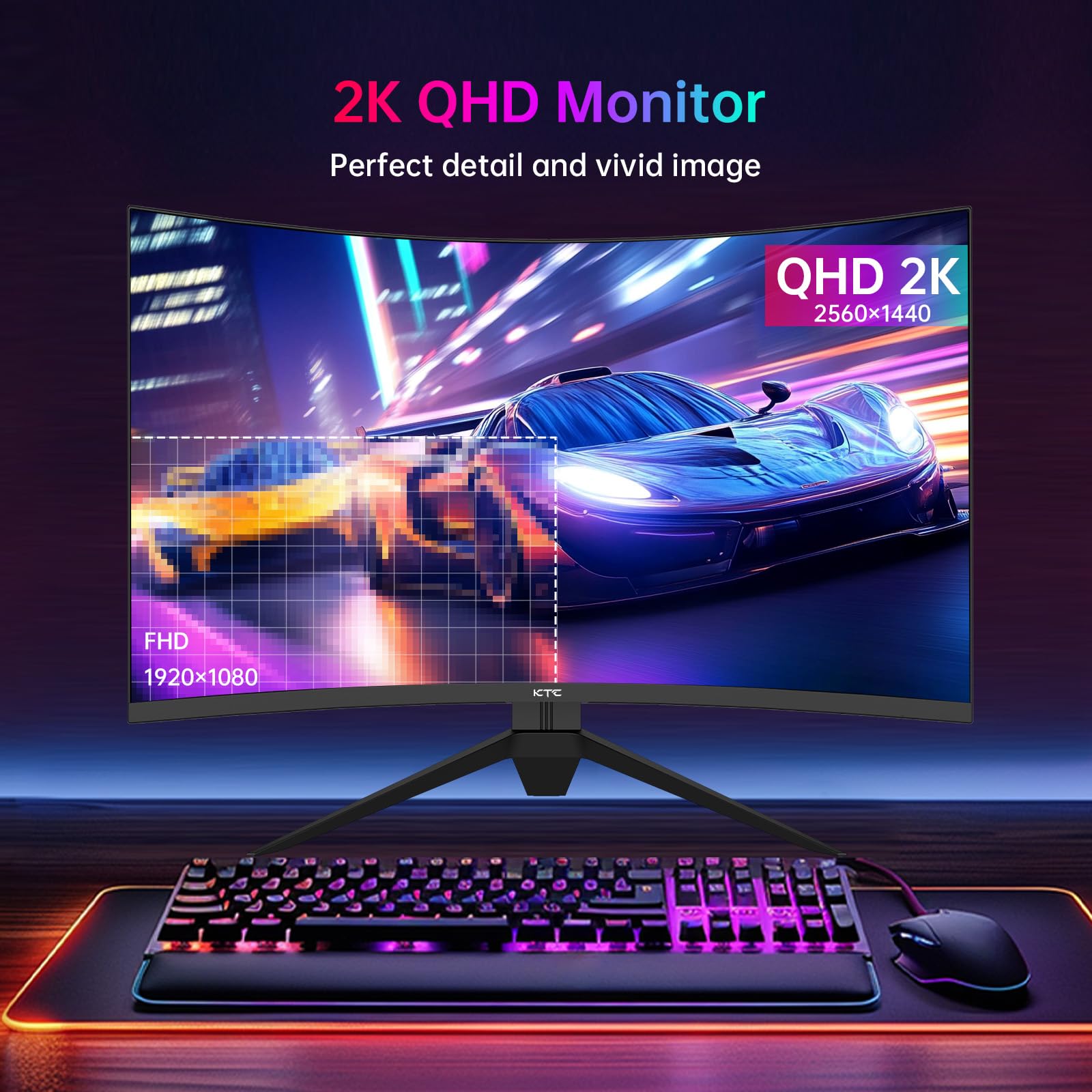 KTC Flat 32 Inch Monitor, QHD 1440P 2K@100Hz IPS Large Computer Monitor, Ultra Thin Bezels, Anti-Blue Light, HDR10, 103% sRGB, 86% DCI-P3, 350 Nits, 3ms MPRT, Adaptive Sync for Working and Gaming