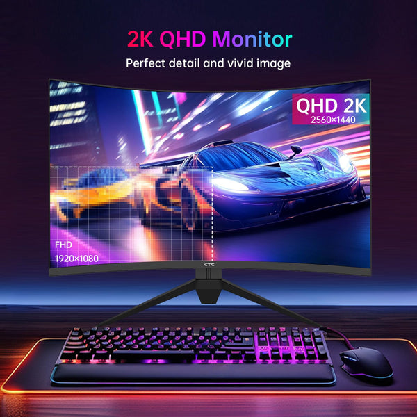 KTC Flat 32 Inch Monitor, QHD 1440P 2K@100Hz IPS Large Computer Monitor, Ultra Thin Bezels, Anti-Blue Light, HDR10, 103% sRGB, 86% DCI-P3, 350 Nits, 3ms MPRT, Adaptive Sync for Working and Gaming