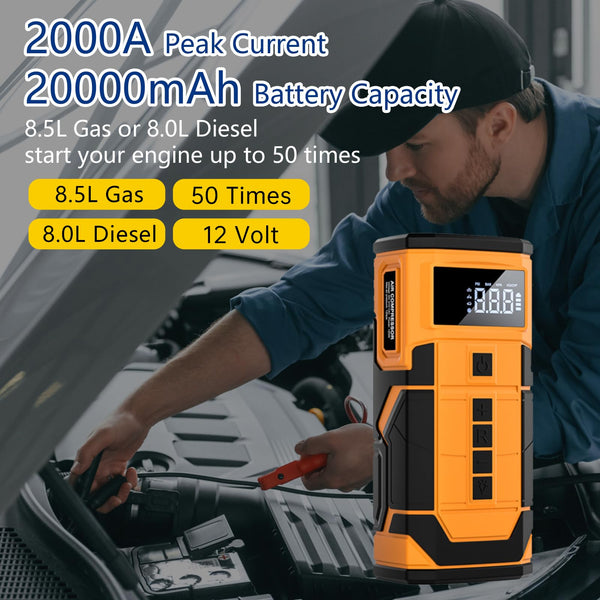 SYTUNG Car Battery Booster Jump Starter Power Pack, 12V Auto Battery Booster Pack, 2000A Peak 20000mAh Portable Power Bank Charger (Up to 6.0L Gas or 3.0L Diesel Engine)