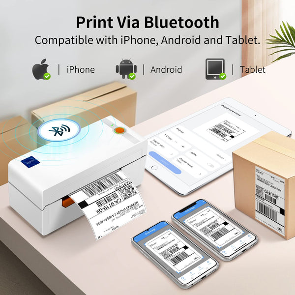 JADENS Bluetooth Thermal Label Printer, 4x6 Shipping Label Printer for Shipping Packages 203DPI, 1.57"-4.1" Printing Size Compatible with Hermes, Royal Mail, Amazon, Shopify