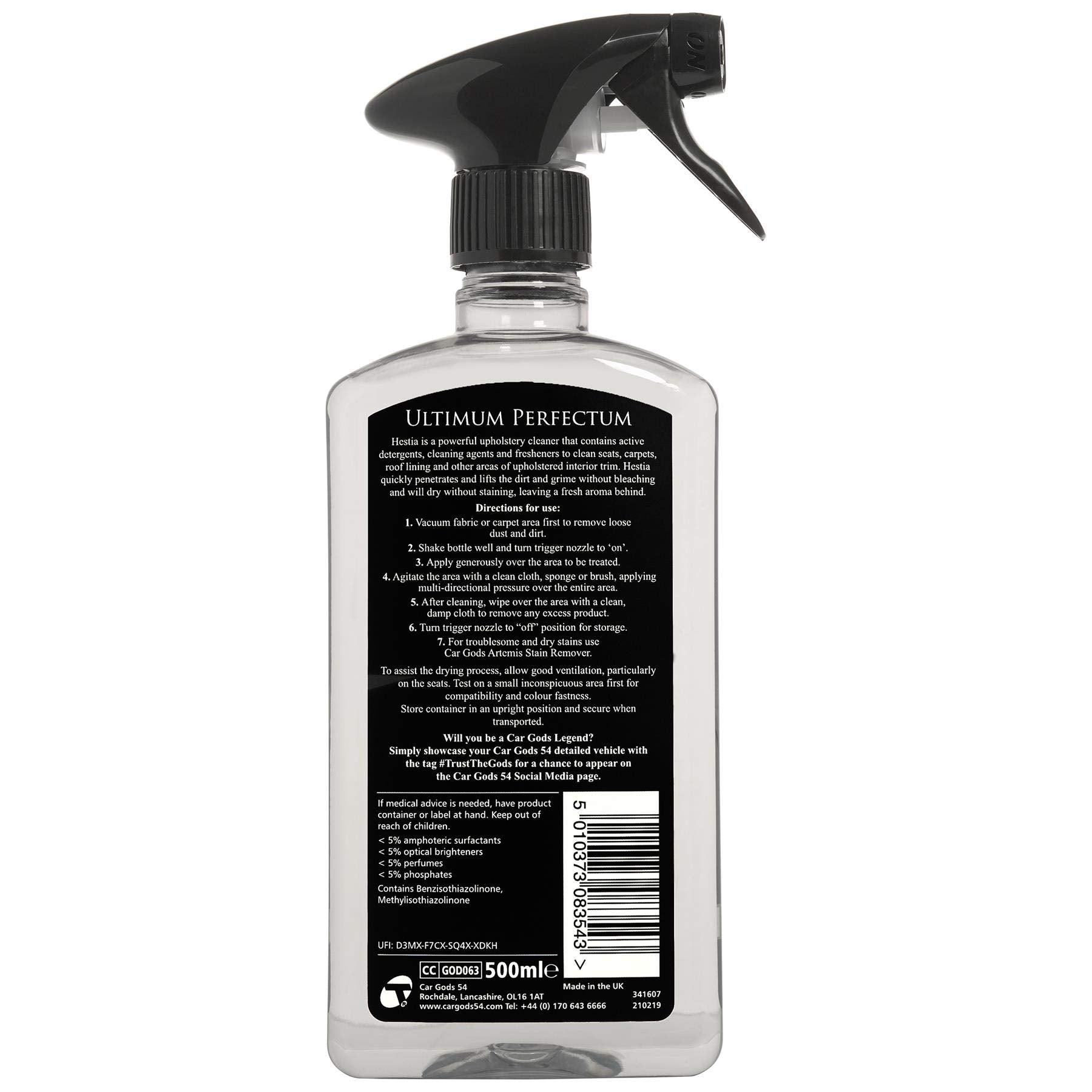 Car Gods Stain and Odour Remover For Fabric Seats Roof Lining Upholstery Carpets and Suede Interior Trim Panels 500ml - Fresh Fragranced Powerful Formula To Clean Revive