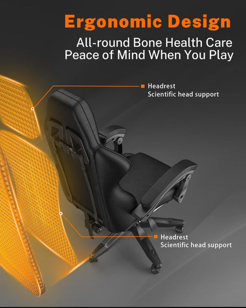 bigzzia RGB Gaming Chair with LED Lights and Ergonomic Computer Chair Reclining PU Leather High Back Video Game Chair with Headrest Adjustable Lumbar Support Linkage Armrest for Adults (Black/Grey)