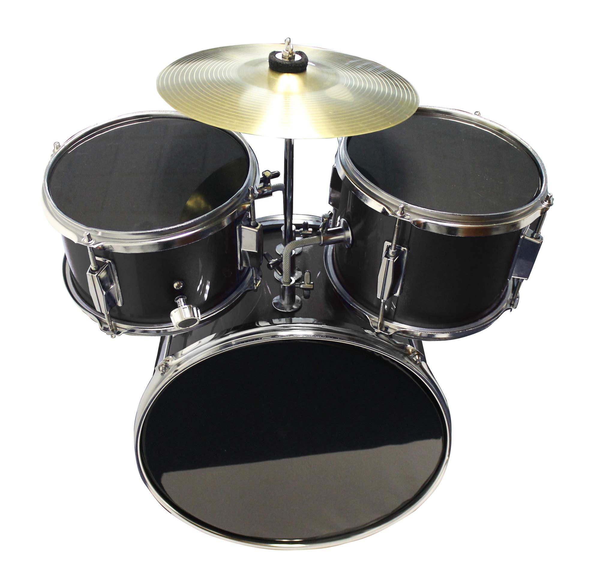 Music Alley DBJK02-BK Three Piece Junior Drum Kit for Kids with Cymbal Pedal Drum Stool and Drum Sticks Metallic Black 3 Piece