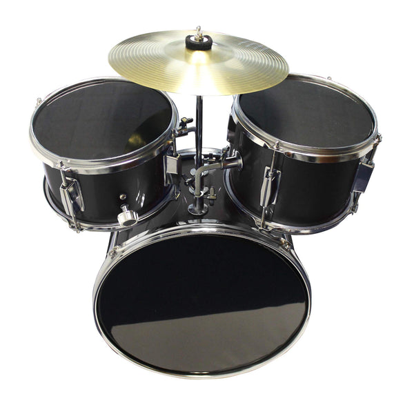 Music Alley DBJK02-BK Three Piece Junior Drum Kit for Kids with Cymbal Pedal Drum Stool and Drum Sticks Metallic Black 3 Piece