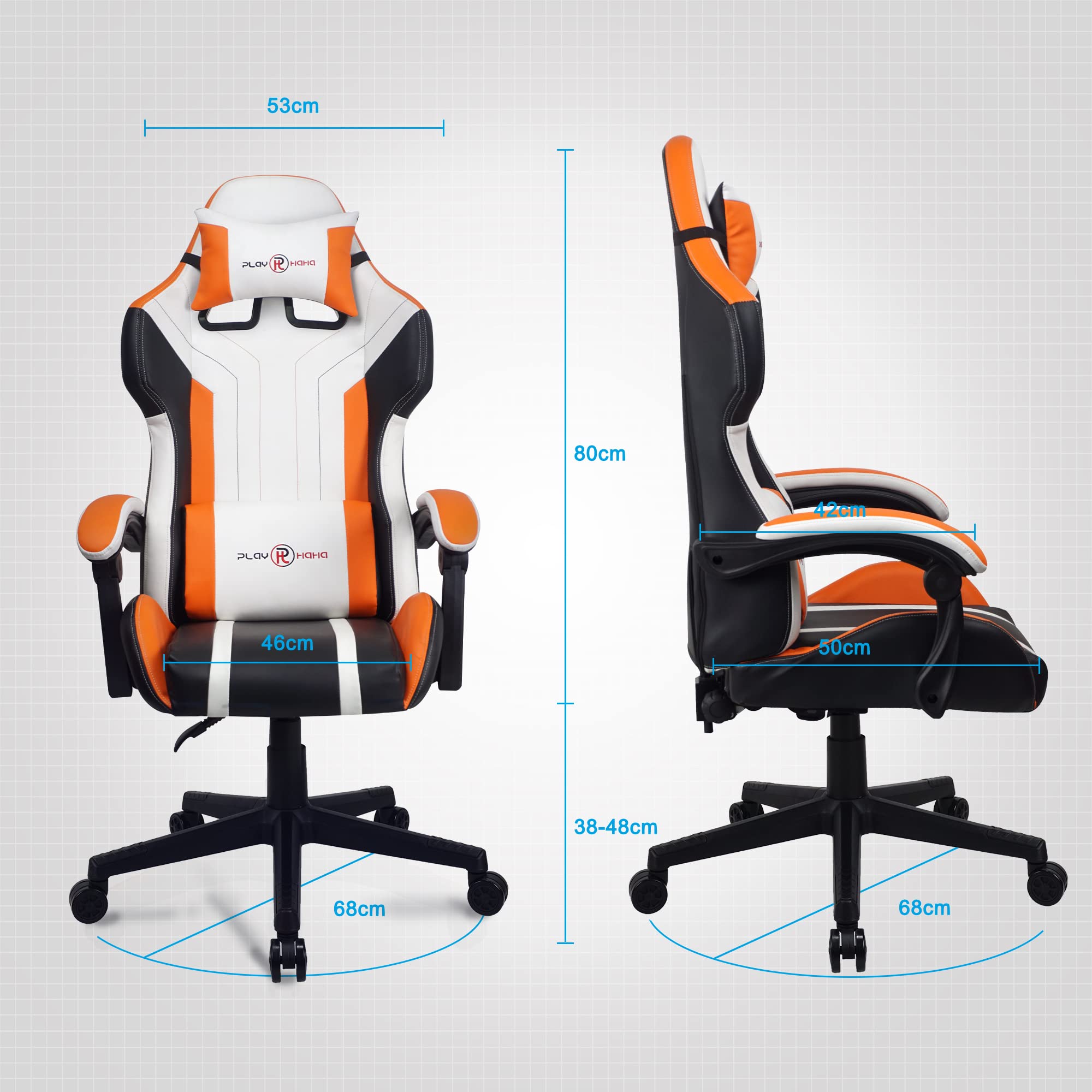 T-THREE.Ergonomic Leather Gaming Chair Height Adjustable with Headrest and Lumbar Support(Orange)