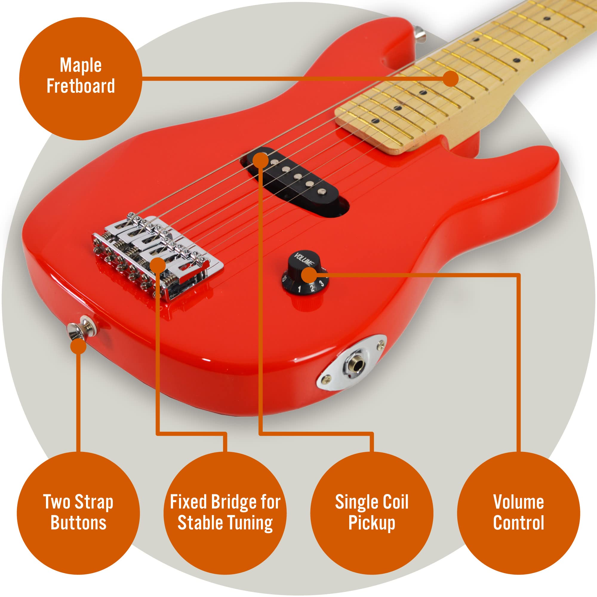 3rd Avenue 1/4 Size Kids Electric Guitar Pack for Junior Beginners - 6 Months FREE Lessons, 5W Portable Amp, Cable, Bag, Picks and Strap - Red