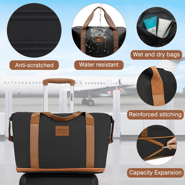 Kono Travel Luggage Sets of 6 Piece Lightweight ABS Hard Shell Trolley Case with TSA Combination Lock 20" 24" 28" Suitcase + 12" Beauty Case + Duffel Bag & Toiletry Bag (Cream White)