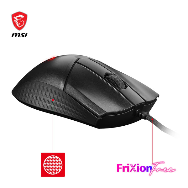MSI CLUTCH GM51 LIGHTWEIGHT Gaming Mouse - 26000 DPI Optical Sensor, Elite 0.125ms Latency, 60M+ Click OMRON Switches, 6-Buttons, FriXionFree Cable, RGB Diamond LightGrips, 75g - Wired