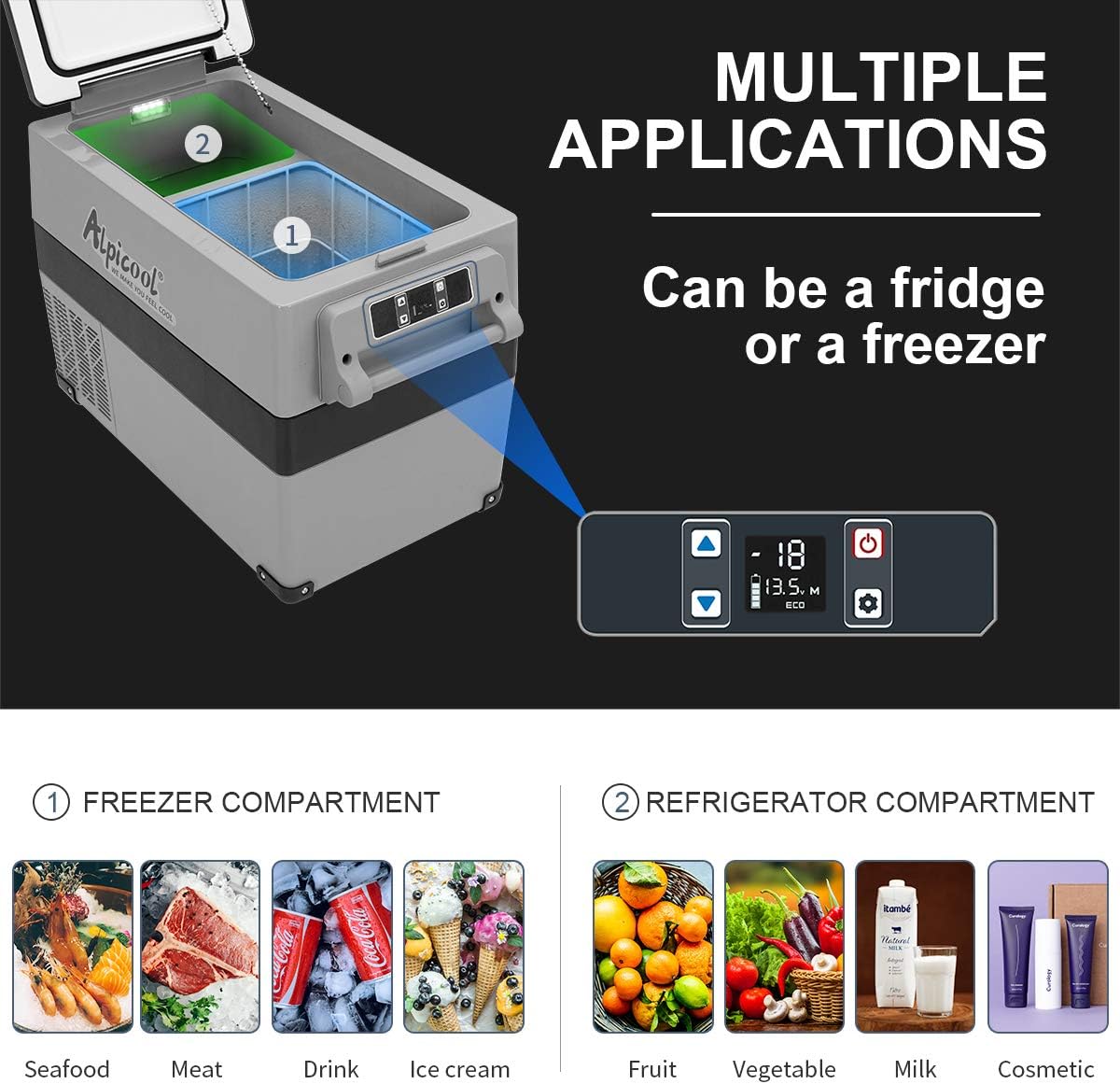 Alpicool CF45 45L Compressor Car Refrigerator, Portable Camping Fridge DC 12v Freezer for TruckCampervanRVBoat, -20℃ to 20℃
