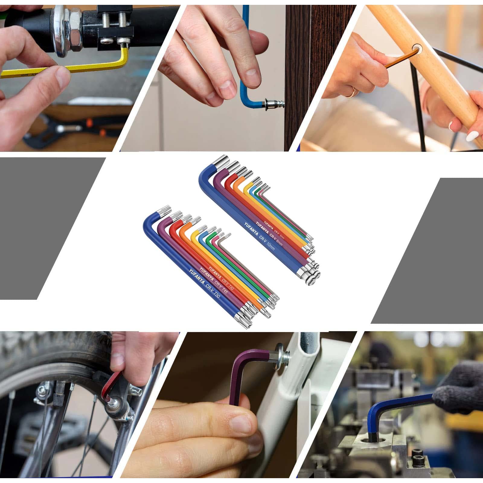 18PCS Allen Key Set,Metric Ball End Allen Hex Key Set and Torx/Star Key Set with Colour Coding,Sizes T10-T50,1.5mm-10mm for Furniture Assembly,Bike,Motorcycle Maintenance,Household DIY,Case Package