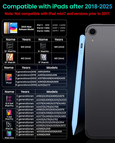 Variglas Pencil for iPad - 2018-2025 15 Minutes Fast Charging, Palm Rejection,Tilt Sensitivity, Stylus Pen Compatible with iPad Pro 11"/12.9"/13", 11/10/9/8/7/6th Gen, Air 3-6, Mini 5/6