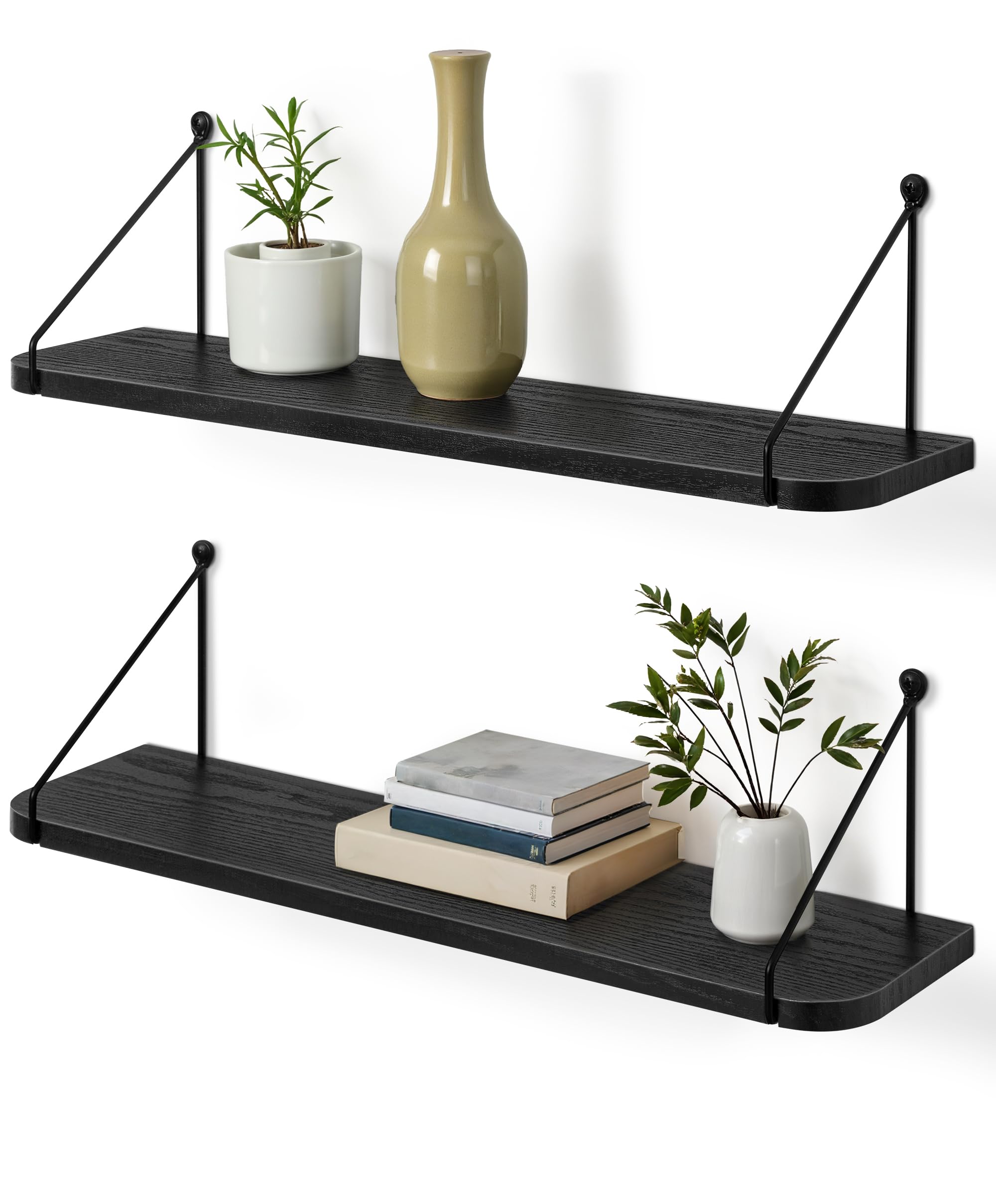 Afuly Black Floating Shelves 24 Inch for Bathroom Bedroom Kitchen Storage Organiser Modern Decorations Accessories Display for Living Room Office Home