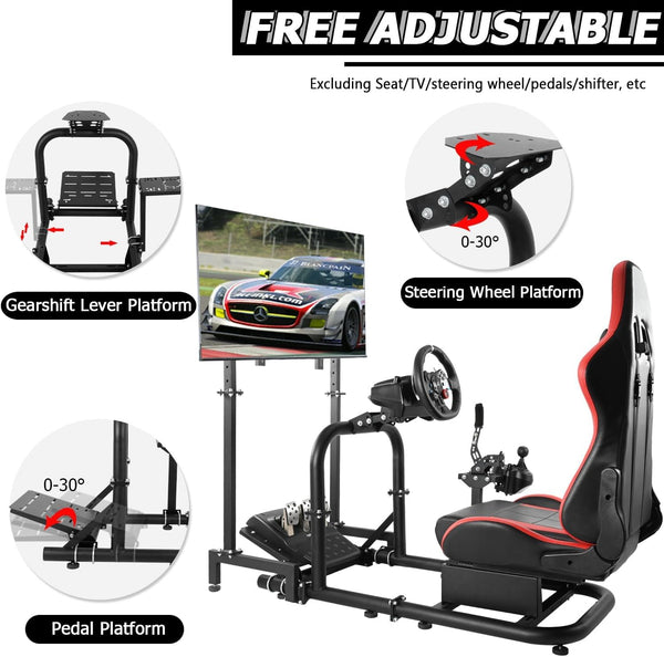Minneer Flight Racing Simulator Cockpit with Monitor Mount Fit for Logitech Thrustmaster Fanatec G29 G920 G923 Racing, Enhanced Round Tube Steering Wheel Stand Not Included Wheel Pedal Handbrake Seat