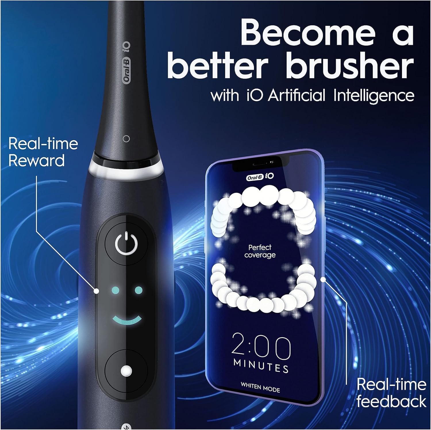 Oral-B iO8 Electric Toothbrushes For Adults, App Connected Handle, 3 Toothbrush Heads, Travel Case & Toothbrush Head Holder, 6 Modes, 2 Pin UK Plug, Violet