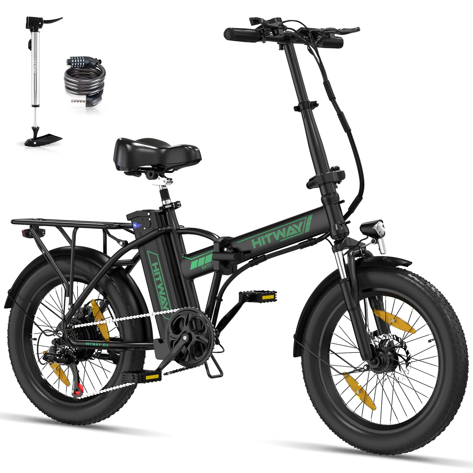 HITWAY Electric Bike for Adults, 20"*3.0 Fat Tire E-Bike 250W Electric Bicycle, Folding Electric Bike, 36V/12Ah Removable Battery, Range 35-90KM, 7-Speed Mountain E Bike for Men Women