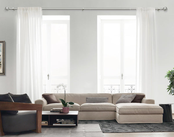 KAMANINA Antique Silver Curtain Poles for Eyelet Curtains, Adjustable Curtain Pole 80 to 365 cm, 22 mm Diameter Single Curtain Rod with Netted Texture