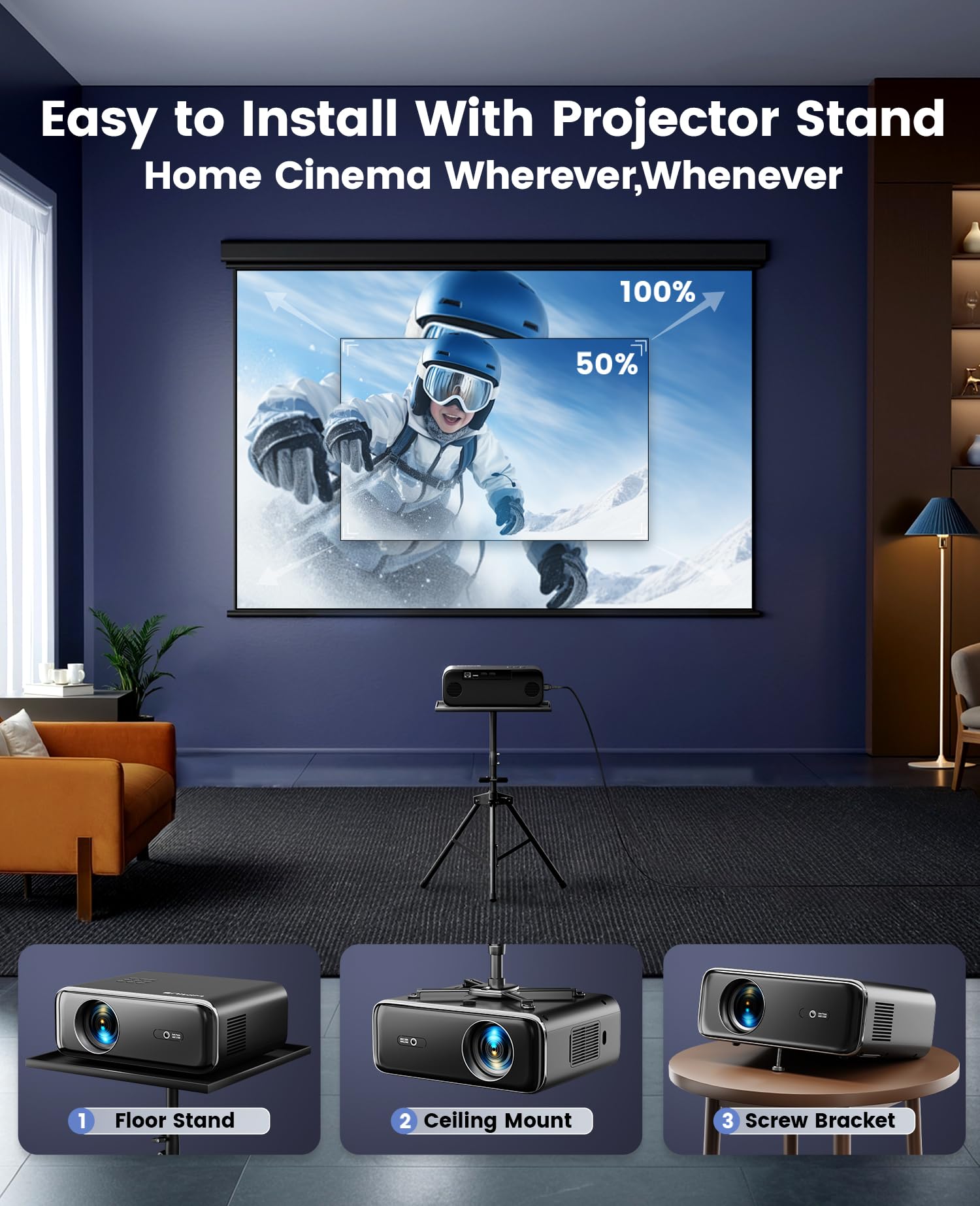 【Auto Focus & Keystone】Projector, 32000 Lumen WiFi 6 Bluetooth Full HD 1080P Portable Projector Supported 4K,4D/4P Keystone 50% Zoom 300" Display Home Cinema Projectors for Smartphone/TV Stick/PPT/PS5