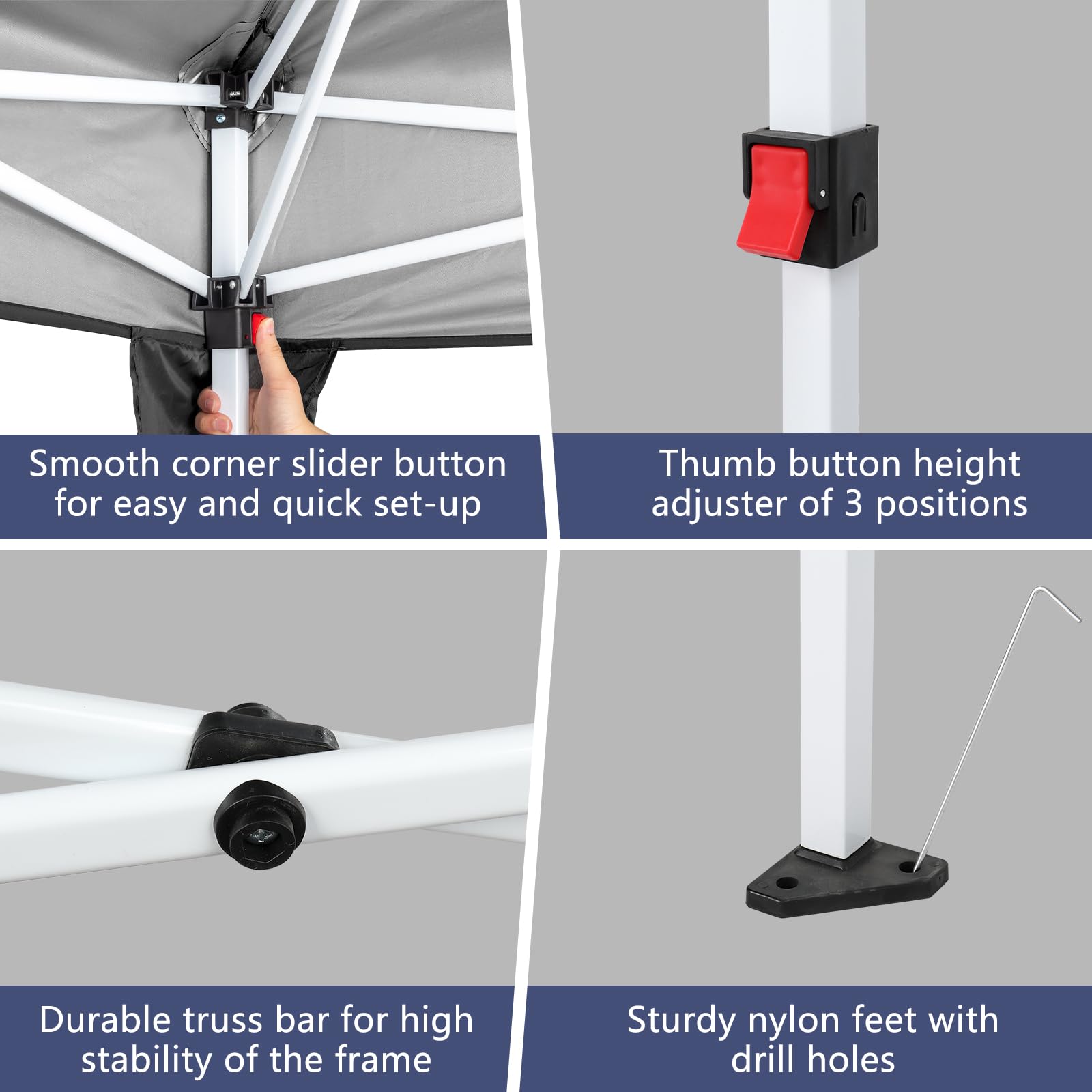 Bonnlo Pop Up Gazebo with Sides 3m x 3m, Easy Setup Instant Outdoor Canopy, Folding Garden Gazebo, Party Tent Grey