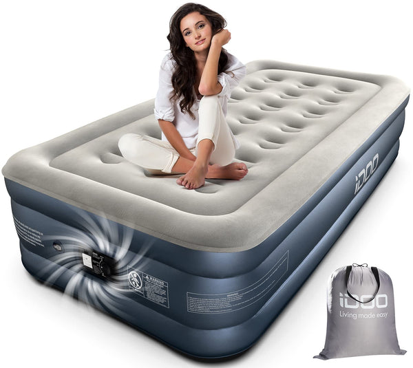 iDOO Single Air Bed, Inflatable Mattress with Built-in Electric Pump, 3 Mins Quick Self-Inflation/Deflation Guest Air Mattress, Blow Up Camping Bed