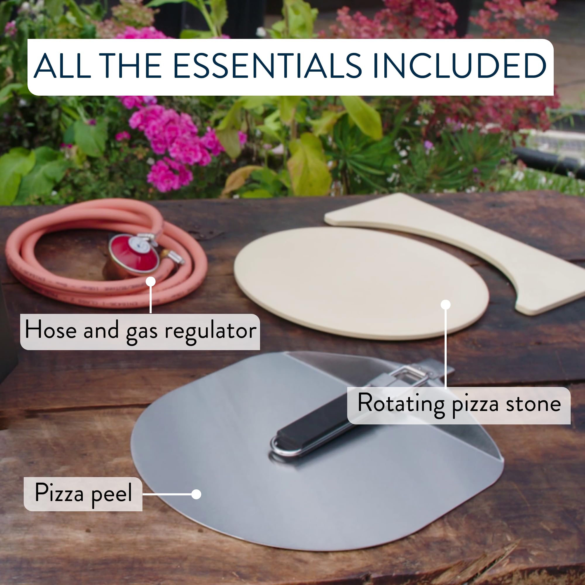 Jamie Oliver by Tefal Outdoor Gas Pizza Oven, Rotating Stone for Homemade Pizza, Pizza Parties, includes Pizza Peel, Gas Hose and Regulator, portable, foldable legs, black JM4168G0