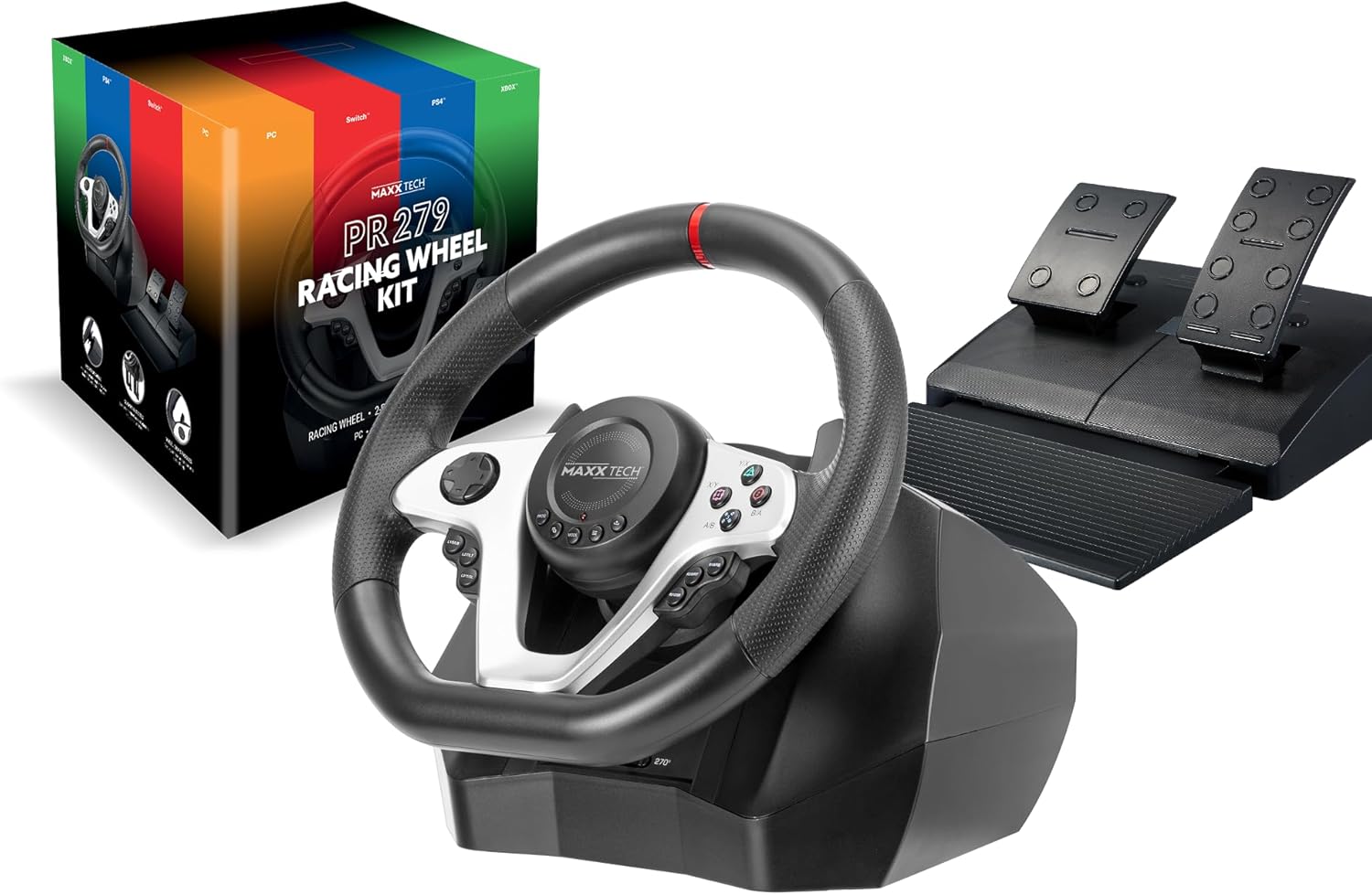 Maxx Tech PR279 Racing Wheel Kit For PC, Xbox, PS4 & Nintendo Switch - Wheel, 2-pedal set & wheel clamp