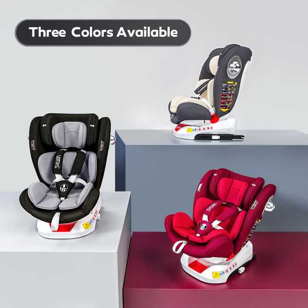 LETTAS 360 Rotation Baby Car Seat with Isofix Group 0+1/2/3 (0-36 kg, 0-12 Years) Maximum Recline 165° for Rear Facing, SIPS