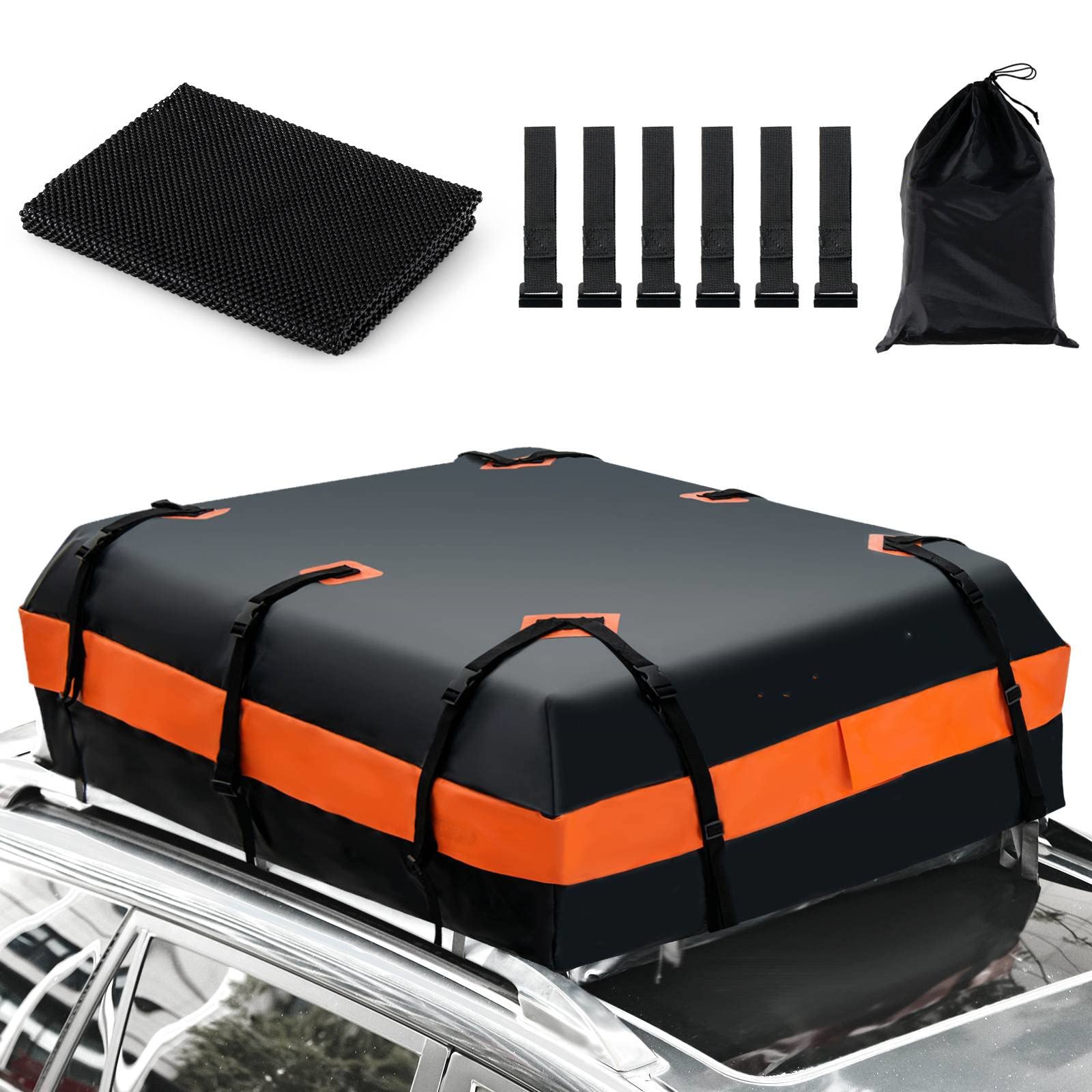 COSTWAY 15/21 Cubic Feet Car Roof Bag, 100% Waterproof Roofing Cargo Carrier with Anti-Slip Mat, Combination Lock & Straps, Rooftop Luggage Storage Box (Black, 21 Cubic Ft/600L)