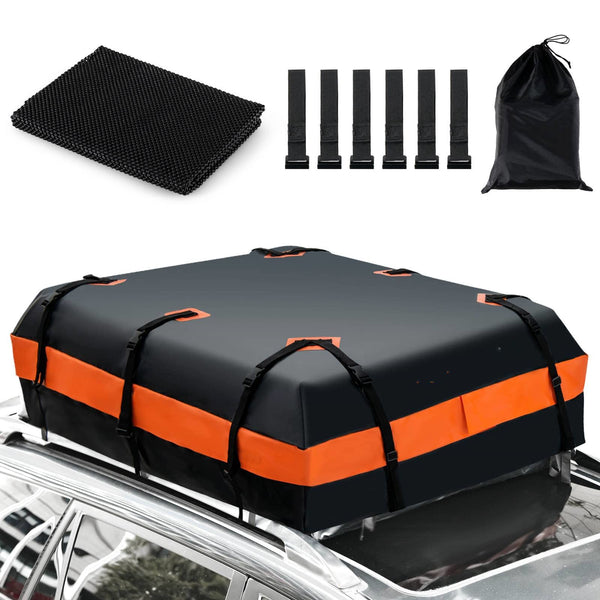 COSTWAY 15/21 Cubic Feet Car Roof Bag, 100% Waterproof Roofing Cargo Carrier with Anti-Slip Mat, Combination Lock & Straps, Rooftop Luggage Storage Box (Black, 21 Cubic Ft/600L)