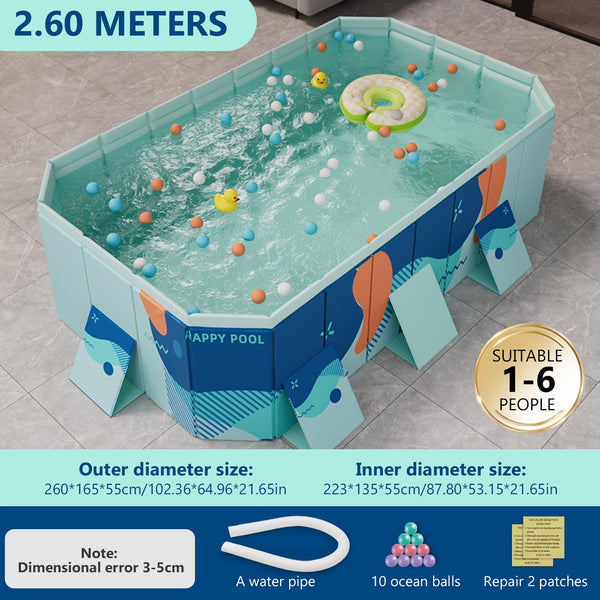 Foldable Non-Inflatable Pool – 2.23m Heavy-Duty PVC Bathing Pool, Large Garden Pool with Quick Drain Valve & Anti-Slip Design, Includes Repair Patch – Blue